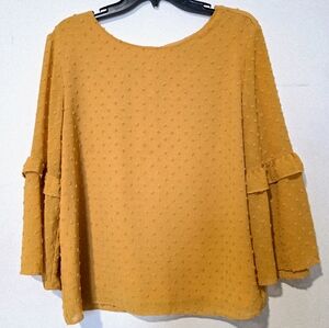 ​Banana Republic Mustard Yellow Swiss Dot Bell Sleeve Top | Size Large |